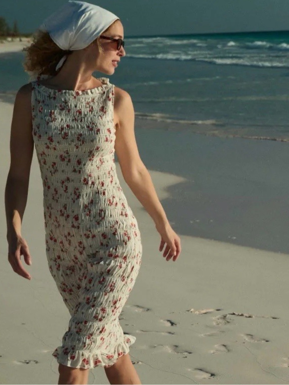 NWT Doen Rosine Smocked Midi Dress Floral White Red Small S